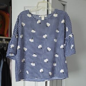 Blue Gingham Floral Blouse